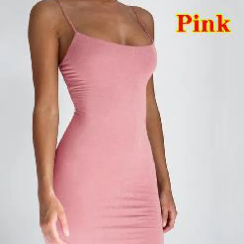 Summer Spaghetti Strap Mini Bodycon Dress Women Club Party Sundress Solid Black