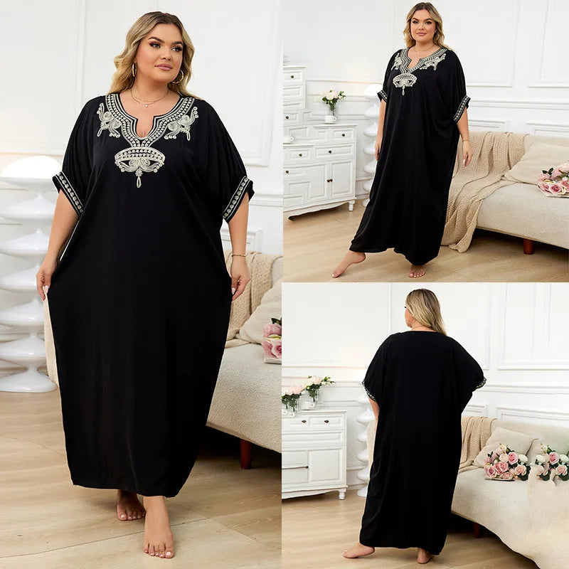New Fashion European And American Cotton Embroidery Plus Size Long Dress Women's Beach Sun Protection Clothing Bikini Outerwear