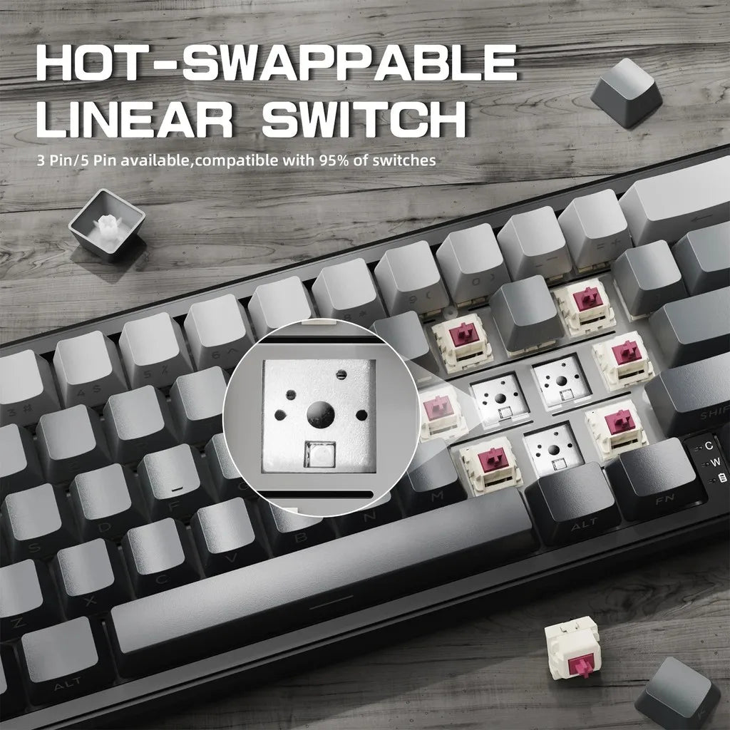 Attack Shark X66 Gasket Wireless Mechanical Gaming Keyboard with Volume Knob RGB Backlit Side Printed PBT Keycaps