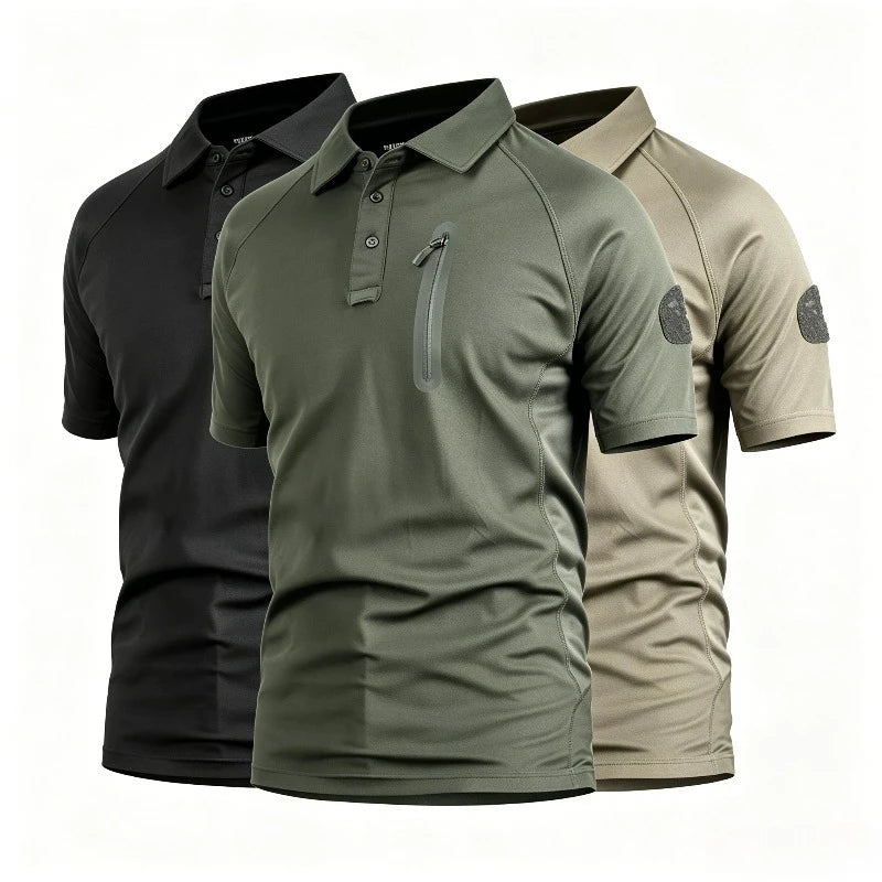 Men's Tactical T-Shirts Quick Dry Breathable Lightweight Short Sleeve with Zip Pocket Outdoor Hiking Combat Casual Sports Tops