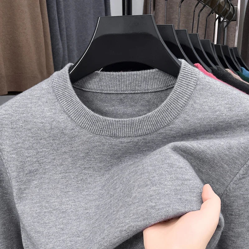 New Men's Casual Sweater Round Neck Long Sleeve Knitted Sweater Diamond Pattern Fashion Versatile Top