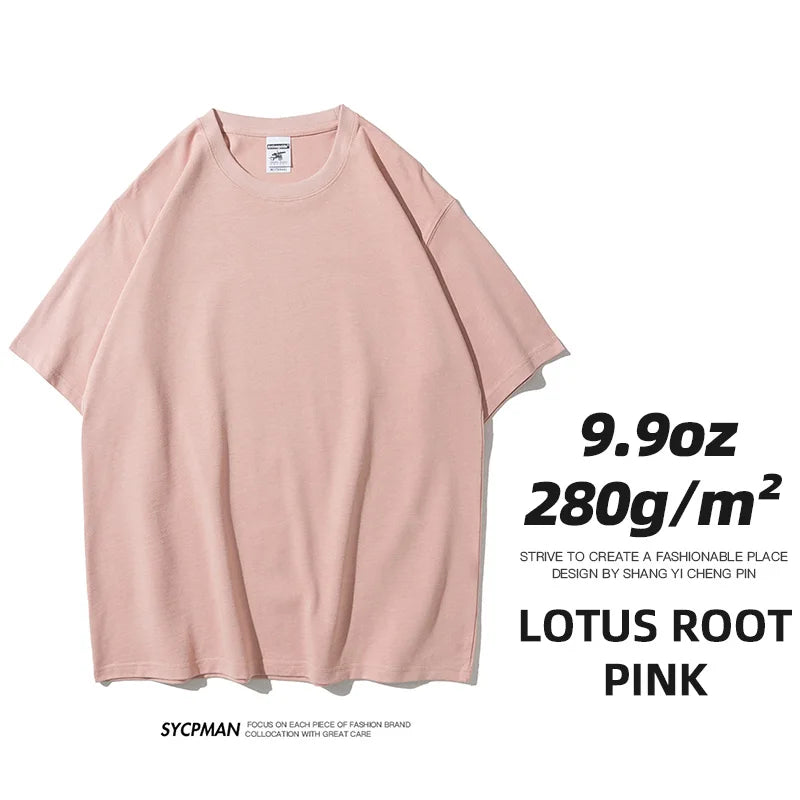 Oversized T-Shirt 9.9oz 280 Grams Heavy High Quality Short Sleeve Cotton Tee Solid Color Unisex Streetwear