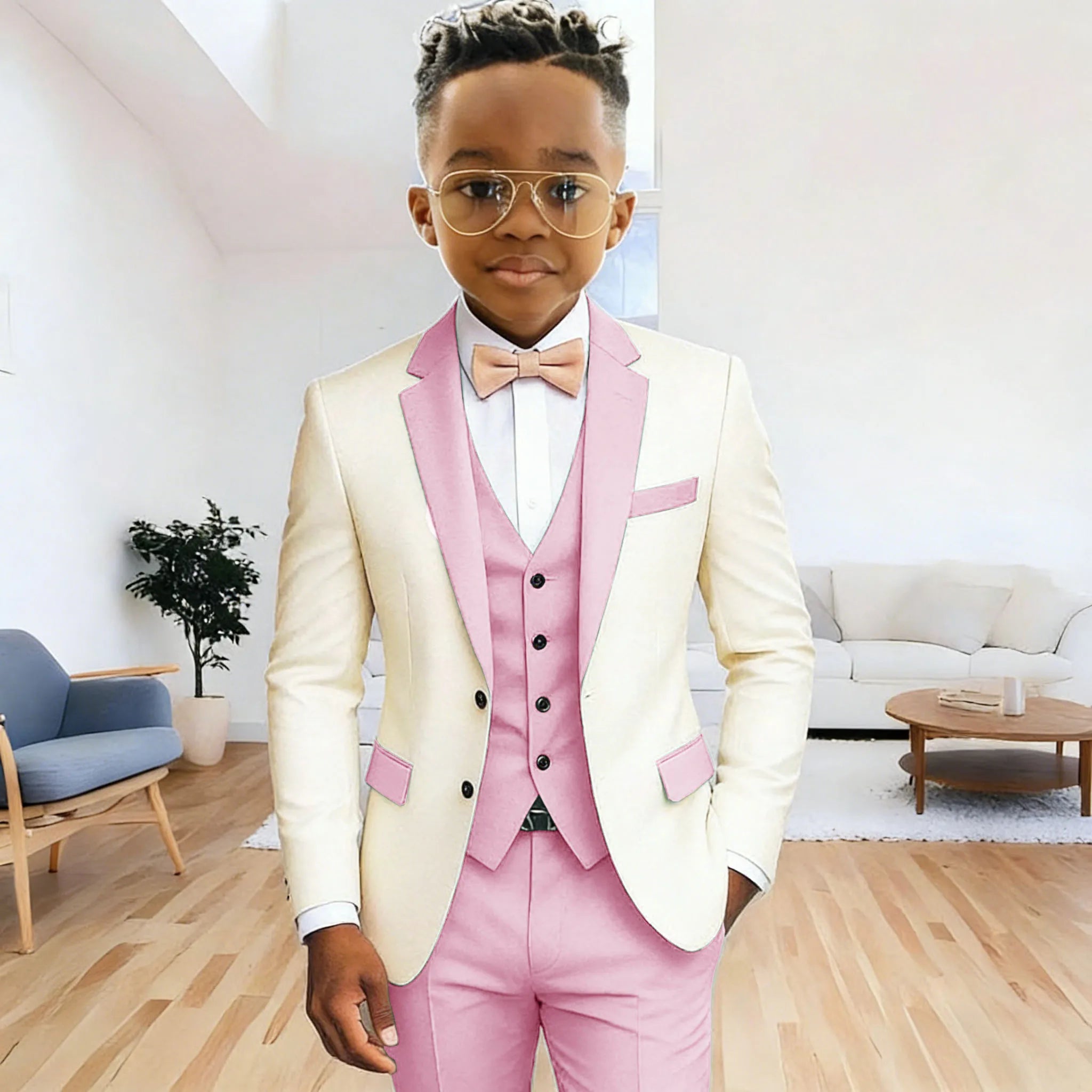 Ivory Boy's Suit Formal Set 3-Pieces (Jacket+vest+pants) Notched Lapel Kids Tuxedos 2-16 Year Old Wedding Prom Party