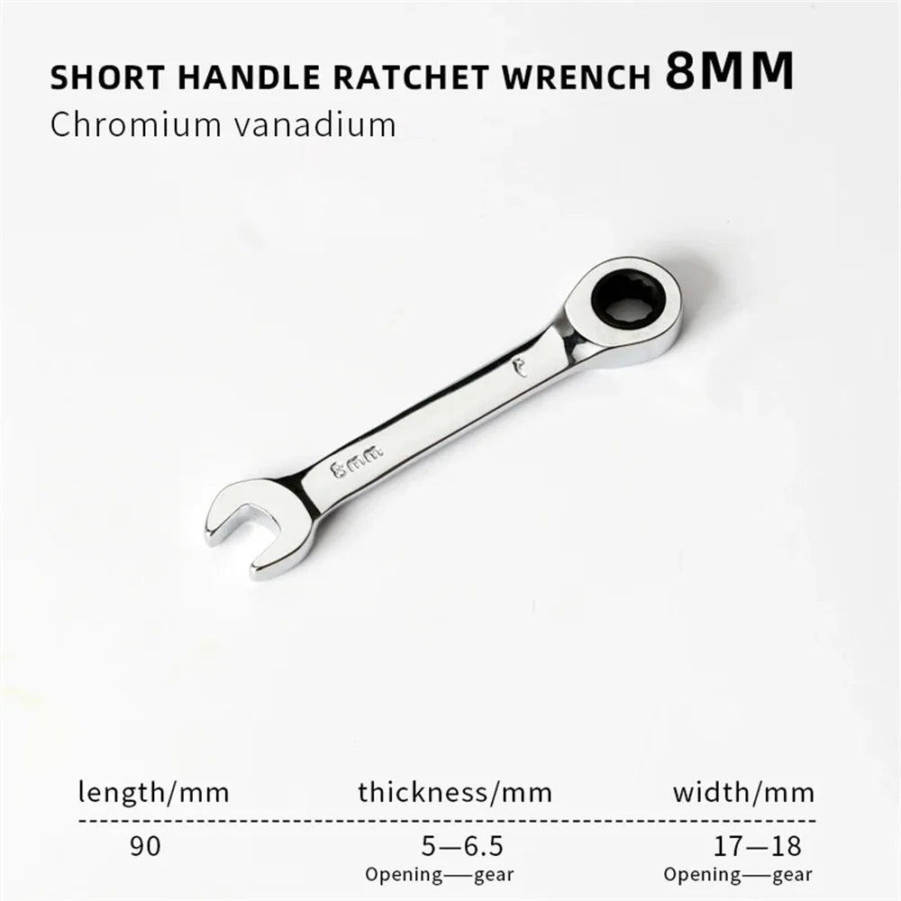Short Handle Adjustable Head Ratchet Wrench Labor-Saving Dual-Purpose Auto Repair Hardware Tool For Nuts Bolts Fastening Work