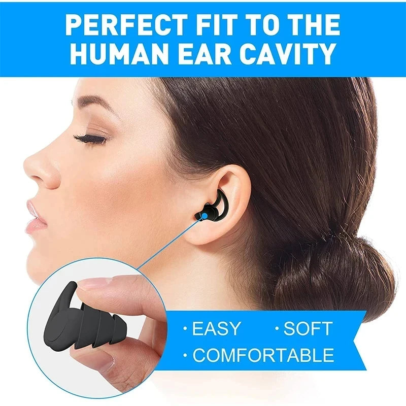 HUAK 3 Layer Ear  Work & Swim Silicone Earplugs – Noise Protection for Factories  Waterproof for Pools, Comfortable All Shift