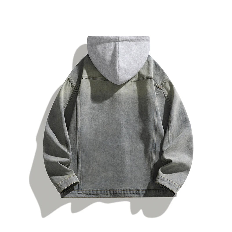 Spring Autumn Men's Loose Streetwear Hooded Denim Jacket Fashion Casual Turn Down Collar Jean Outerwear Hat Detachable Coat Man