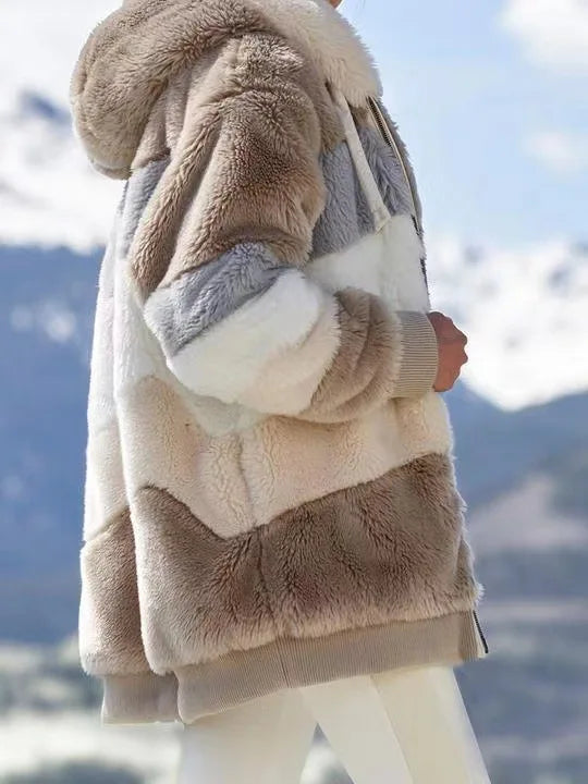 Women Oversized Plush Hoodie Coat Winter Outerwear Jacket With Pockets
