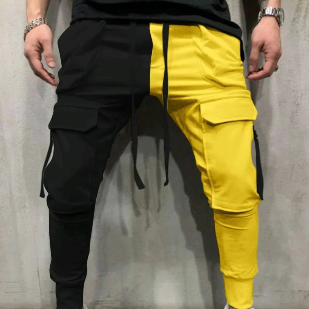 New Men's Hot Sale Multiple Pockets Outdoors Zipper Splicing Ankle Banded Pants Tightness Tie Rope Movement Casual Trousers 2024