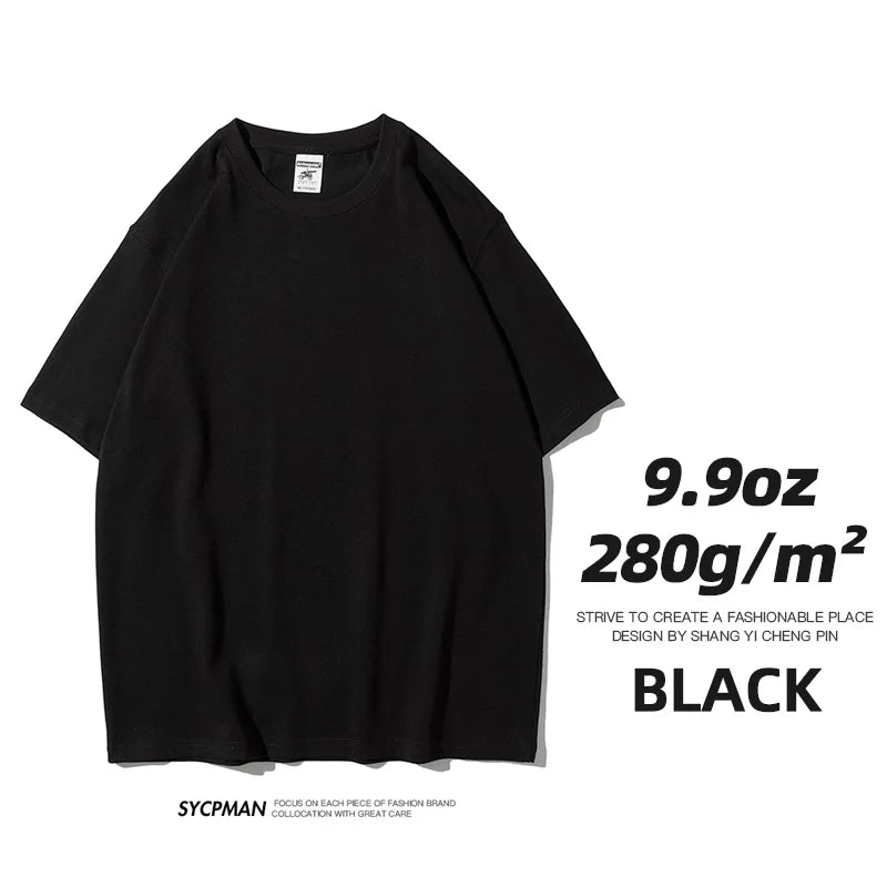 Oversized T-Shirt 9.9oz 280 Grams Heavy High Quality Short Sleeve Cotton Tee Solid Color Unisex Streetwear