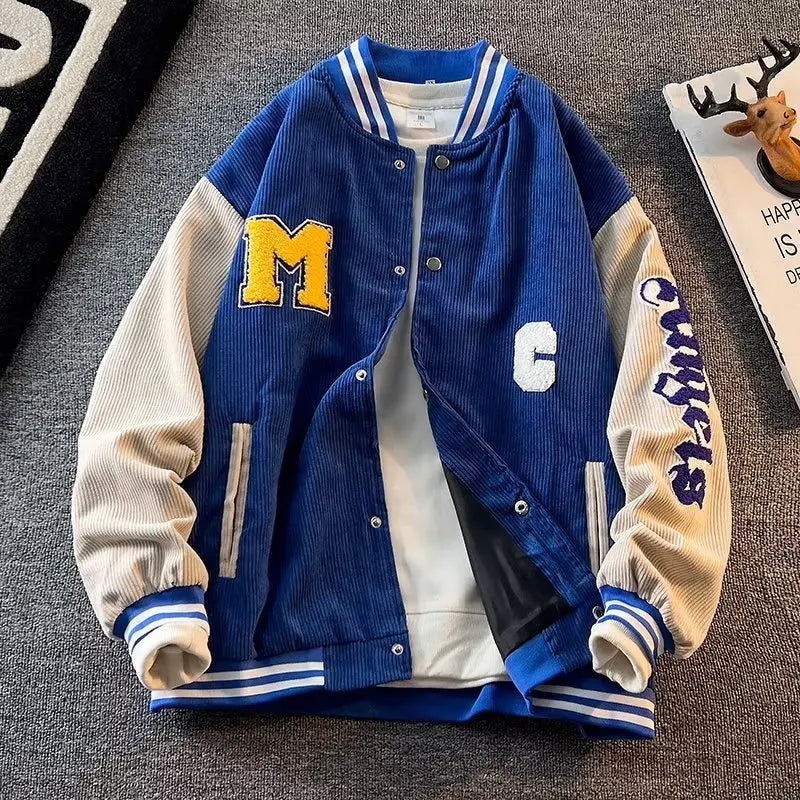 Baseball Jacket Men Corduroy Unisex Vintage Patchwork Jacket Spring INS Hip Hop American Baseball Jersey Couple Casual Coat