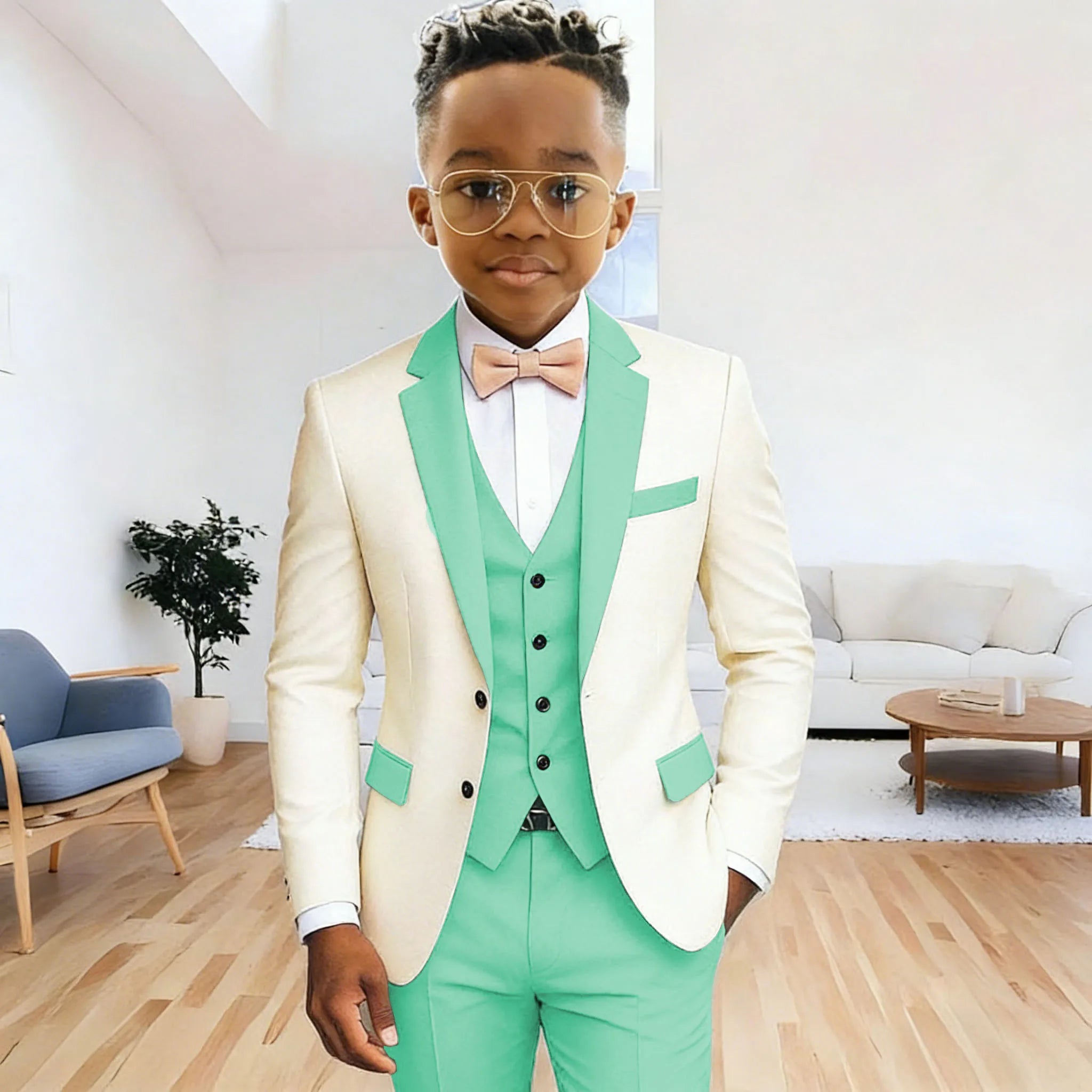 Ivory Boy's Suit Formal Set 3-Pieces (Jacket+vest+pants) Notched Lapel Kids Tuxedos 2-16 Year Old Wedding Prom Party