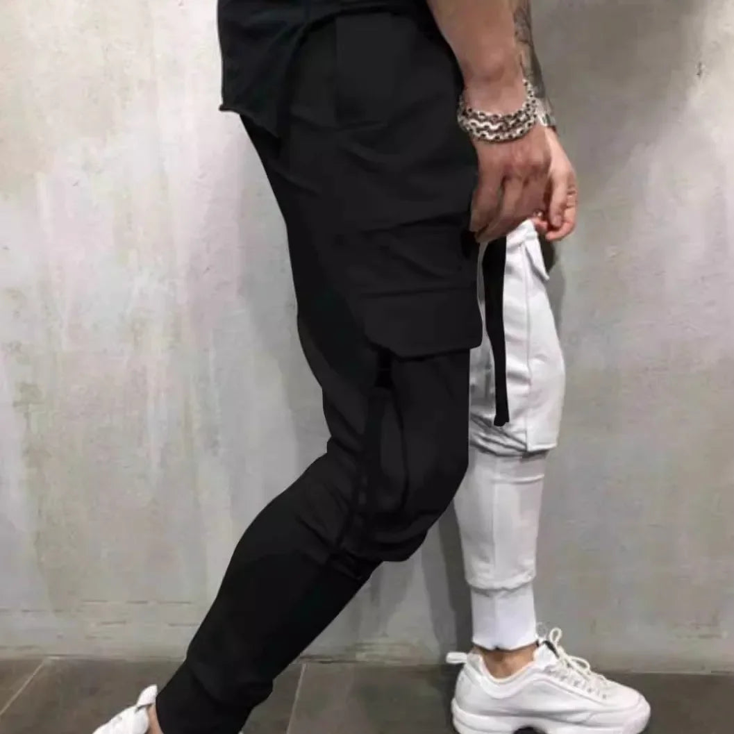 New Men's Hot Sale Multiple Pockets Outdoors Zipper Splicing Ankle Banded Pants Tightness Tie Rope Movement Casual Trousers 2024