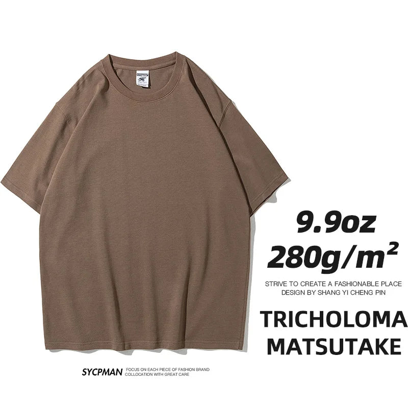 Oversized T-Shirt 9.9oz 280 Grams Heavy High Quality Short Sleeve Cotton Tee Solid Color Unisex Streetwear