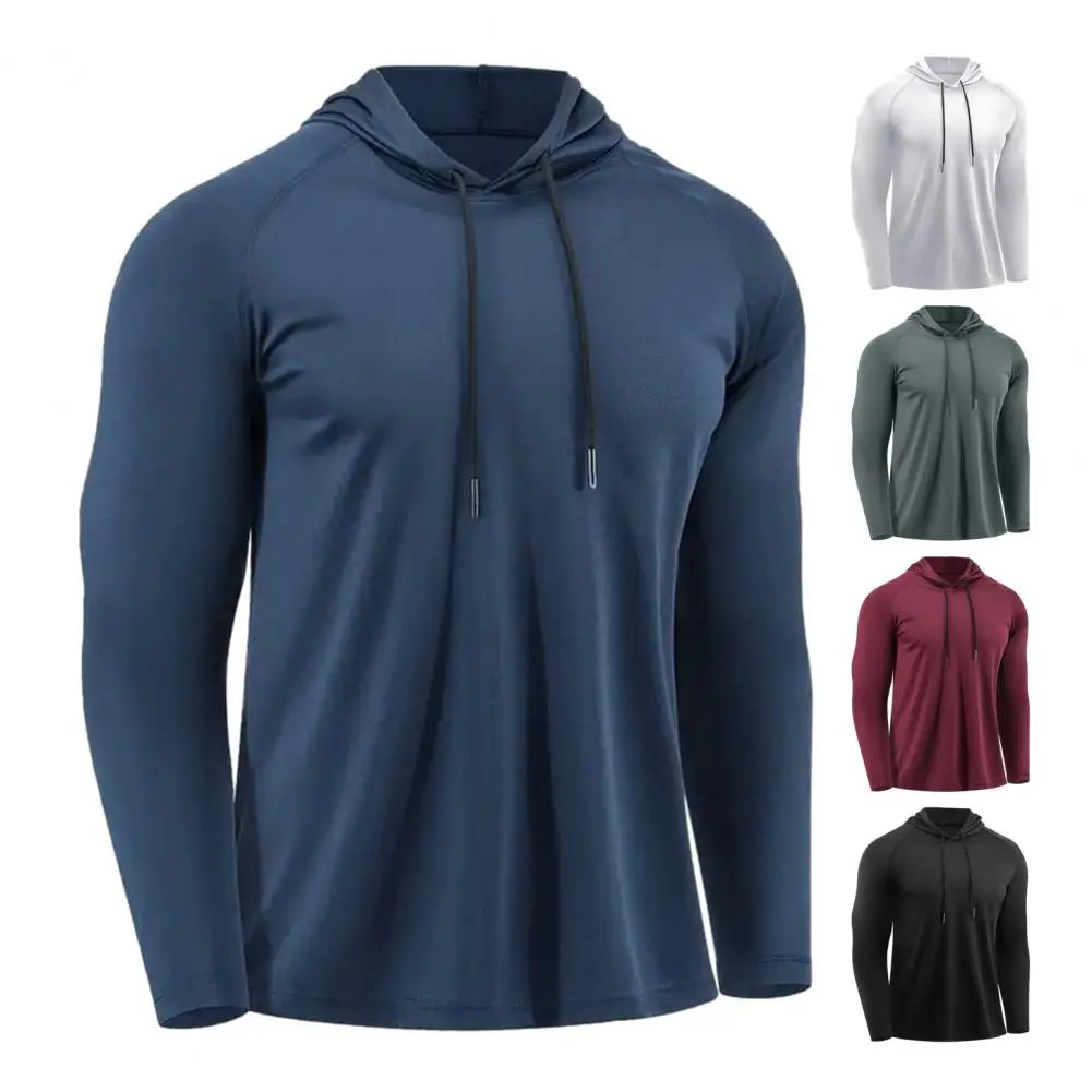 Men's Quick Dry Long Sleeve Hoodie Sweat-Wicking Gym Training T-Shirt Loose Fit For Running Basketball Sports Jogging Training