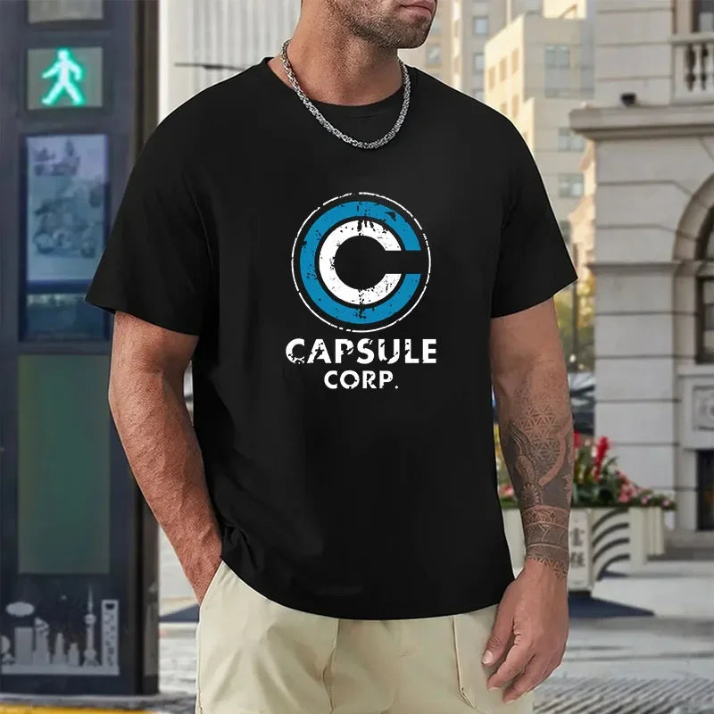 Men Short-sleeve New Funny Capsule Corp Print Tees Cotton Loose Breathable Graphic T Shirts Casual Streetwear Tops Men Clothing