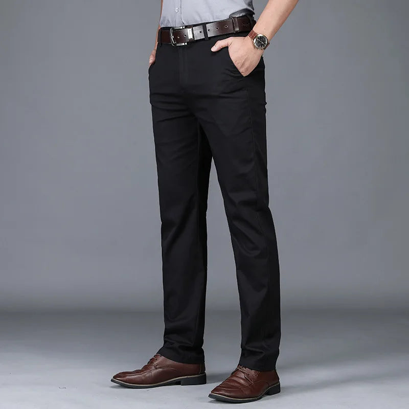Spring Summer Cotton Casual Pants Mens Clothing Straight Business Green Black Khaki Trousers Male Brand 2022