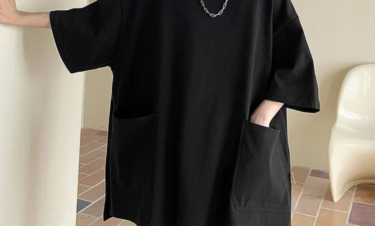 Men's Pocket Patchwork O-Neck Solid Short Sleeve T-Shirts Loose Fashion Summer New Plus Size Basic Tops Trend Casual Men Clothes