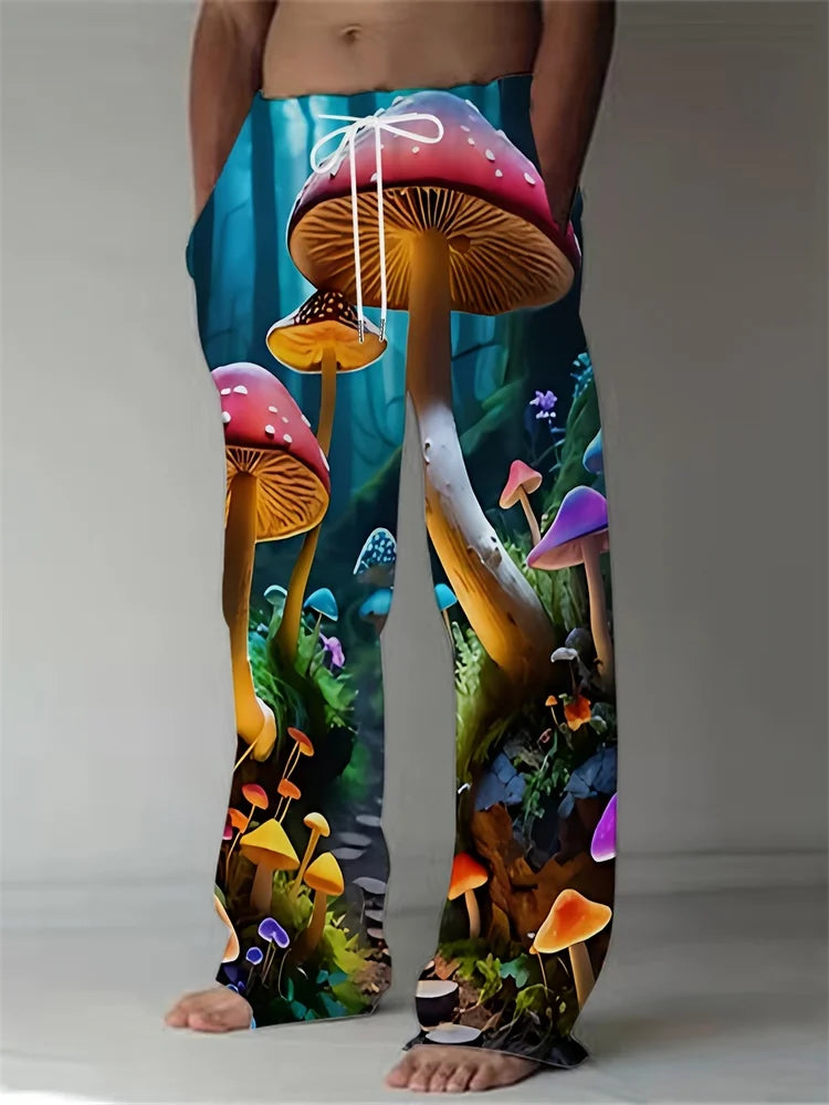 Luminous Mushroom Banquet 3D Printed Autumn Men's Long Pants, A Must-have Fashionable Men's Straight-leg Pants For Trendsetters