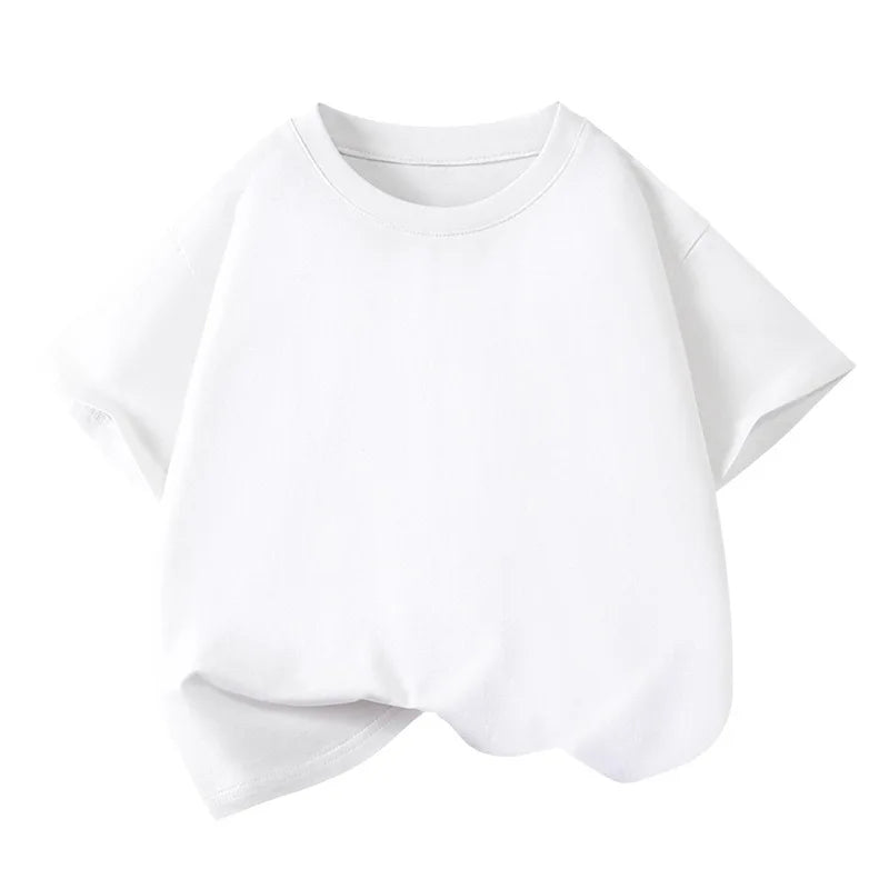 Children's Pure Cotton Short-Sleeved Solid Color Sports Casual Round-Neck T-Shirt Summer Breathable Soft Kid's Basic Top