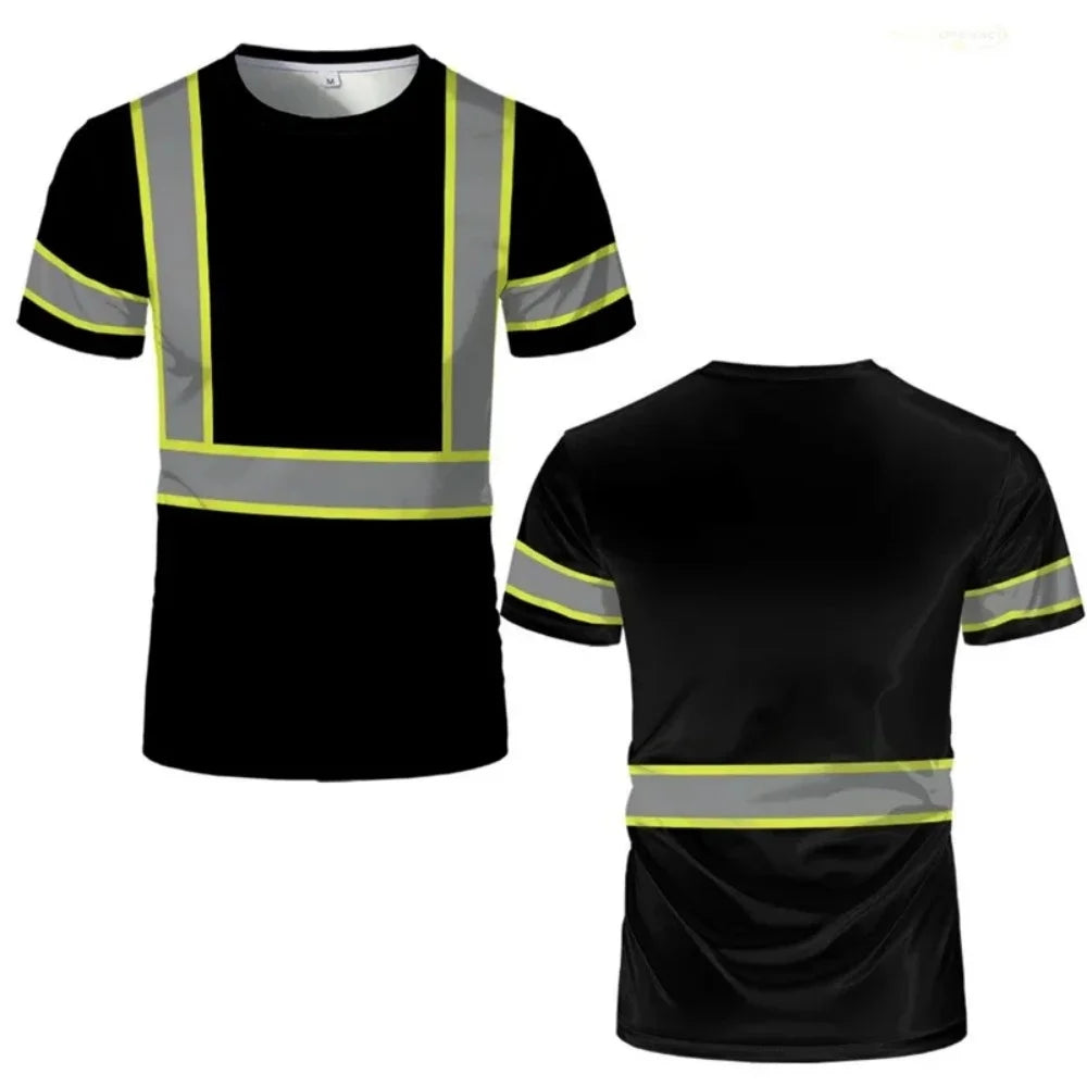 Green 3D Print Men's T-Shirts New Secure Logo Color Blocking Design Round Neck Short-Sleeved Oversized Men Work Tee Tops Clothes