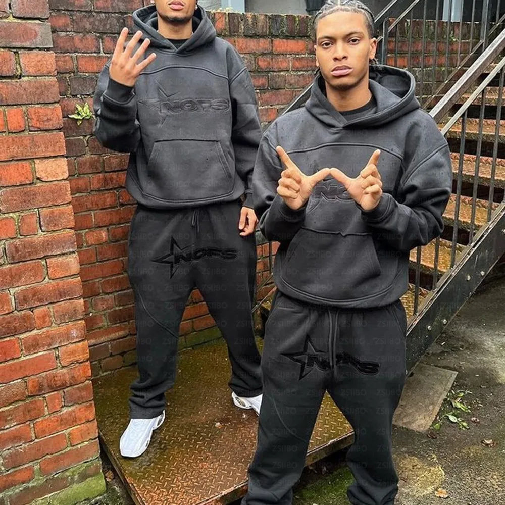 Hoodies Men Y2k Hip Hop letter Graphic Print Hooded Sweatshirt Punk Rock Oversized Pullovers Baggy Sweatpants Suits