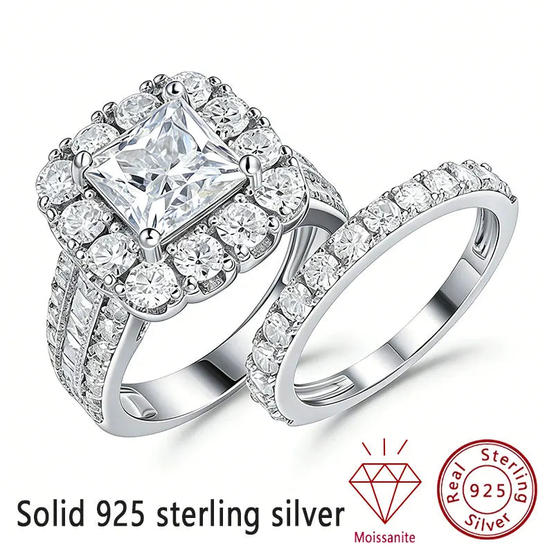 Newshe Original 925 Silver Moissanite Rings GRA Certified D Color VVS1 Diamond Wedding Ring Set for Women Luxury Jewelry