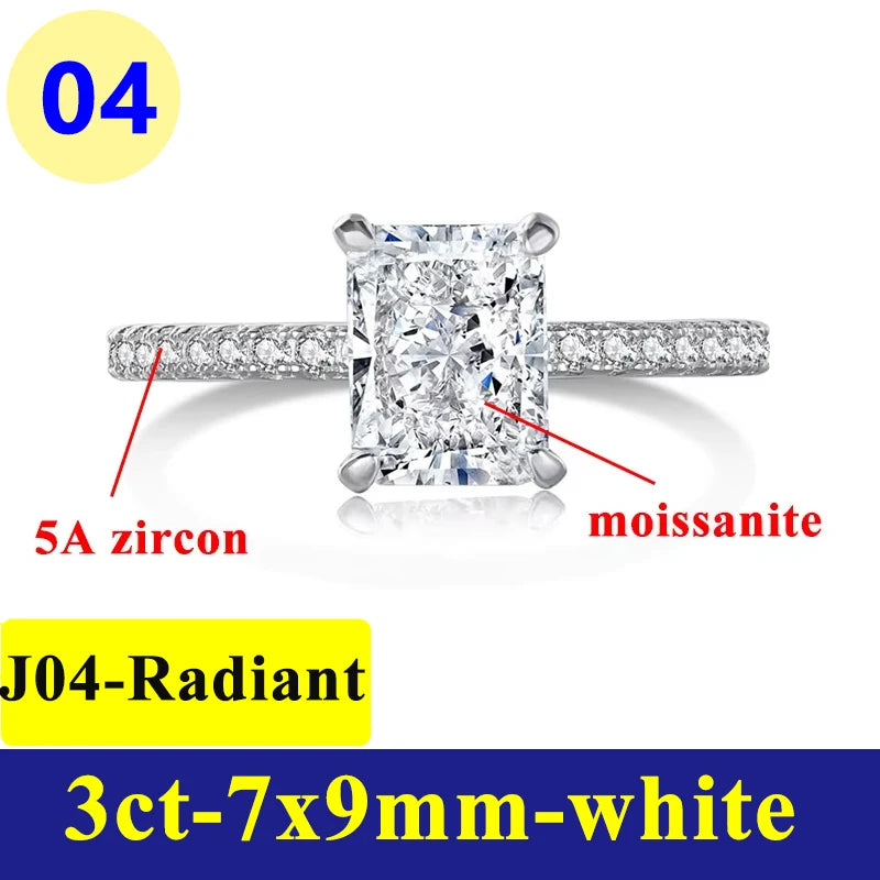1-3CT Moissanite D Color VVS Diamond Women's Oval Radiant Ring S925 Silver Ring Plated White Gold Jewelry Rings for Women