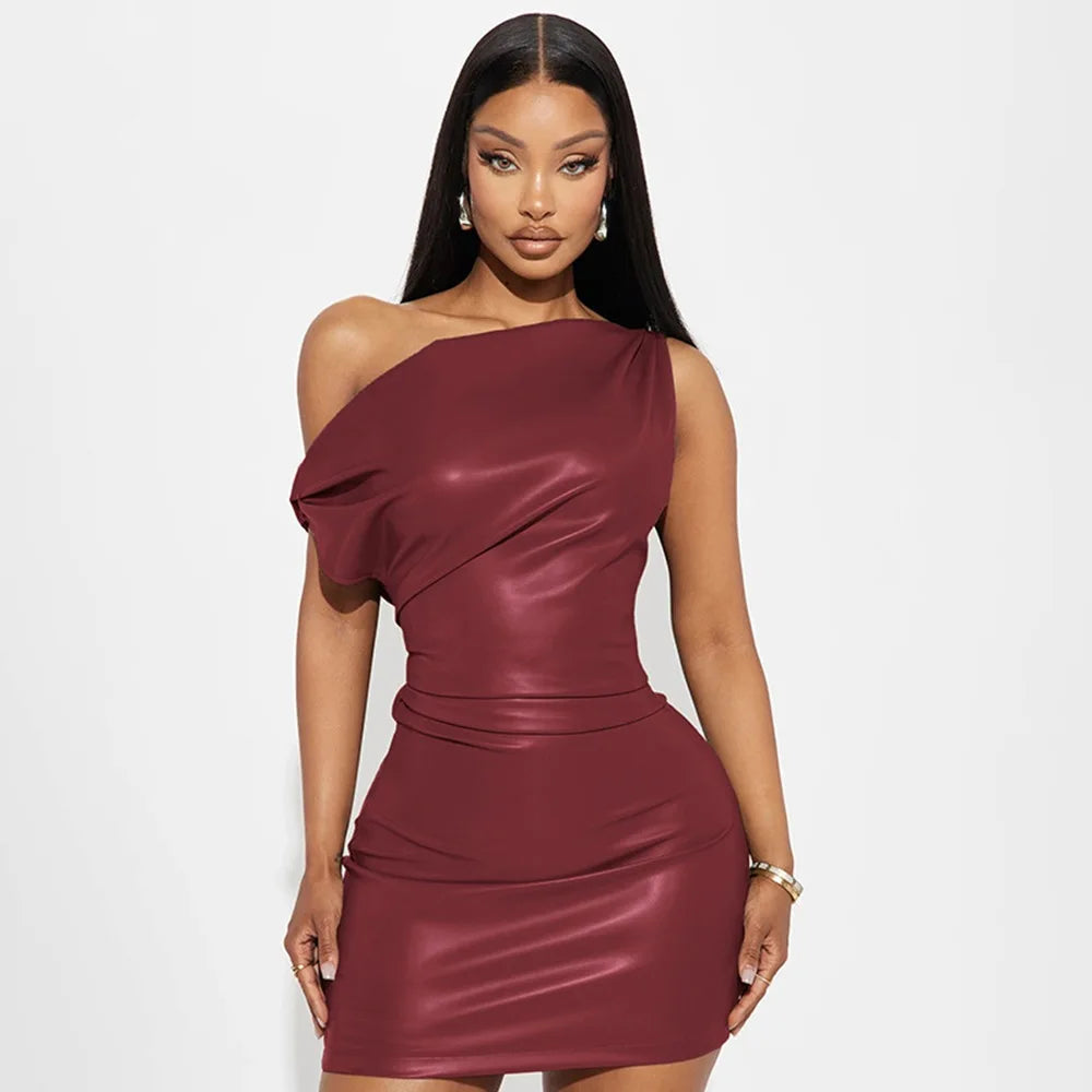 Luxury Leather Strapless Bandage Dress For Women Red Evening Cocktail 2025