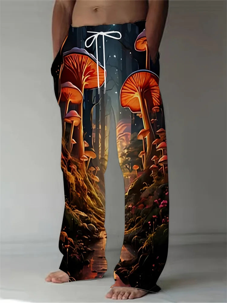 Luminous Mushroom Banquet 3D Printed Autumn Men's Long Pants, A Must-have Fashionable Men's Straight-leg Pants For Trendsetters