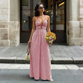 2026 Summer Striped Deep V Neck Backless Sleeveless Beach Long Dress