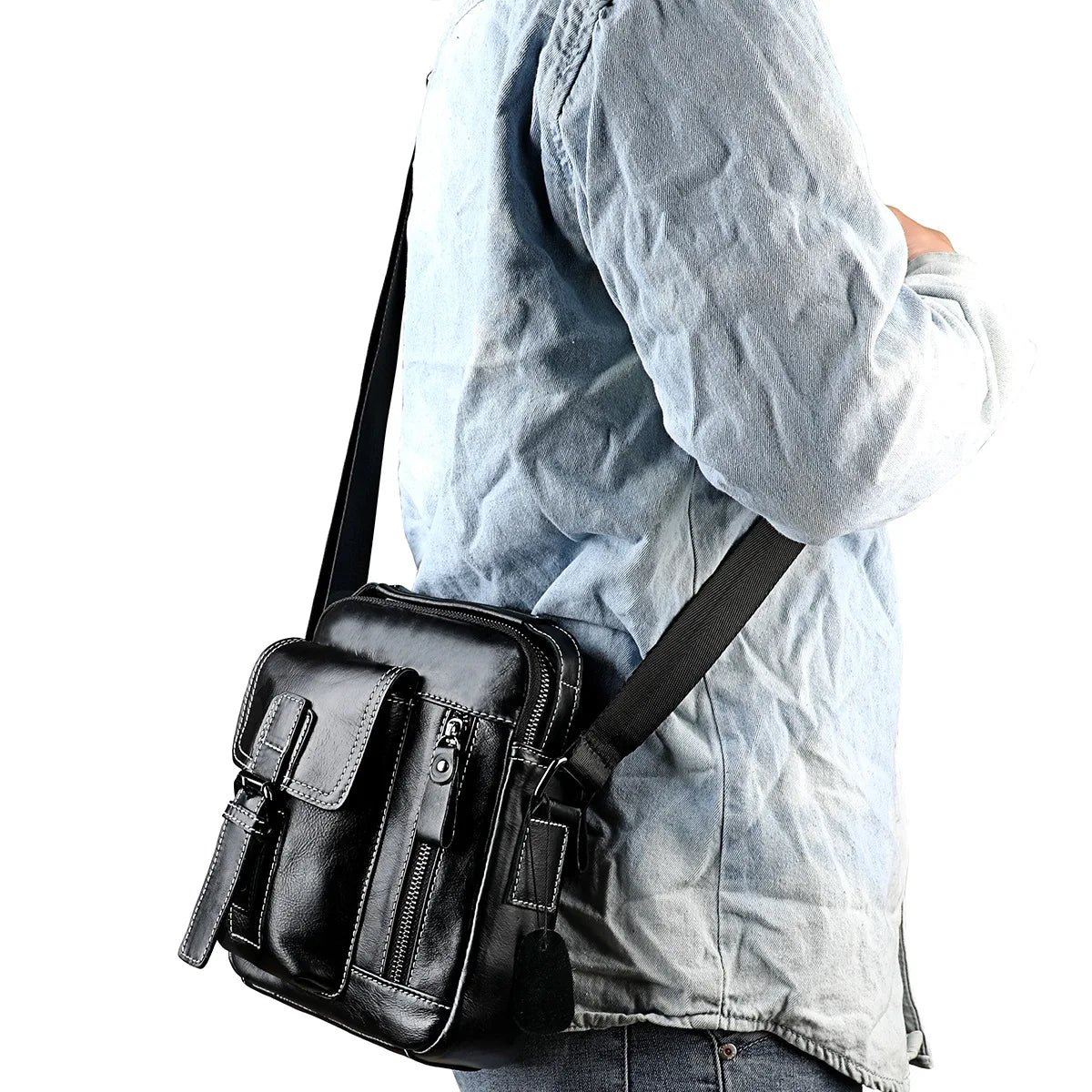 Fashion Men's Cow Leather Crossbody Bag Man Shoulder Bag Casual Male Top-handle Phone Bag For Men