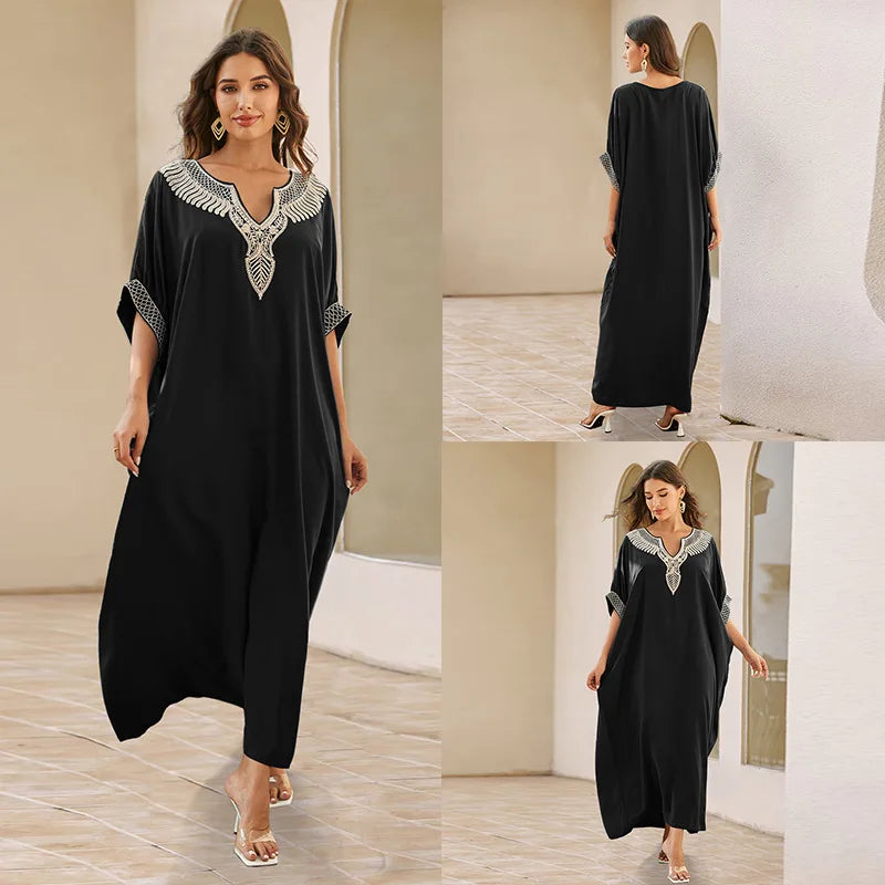 New Fashion European And American Cotton Embroidery Plus Size Long Dress Women's Beach Sun Protection Clothing Bikini Outerwear