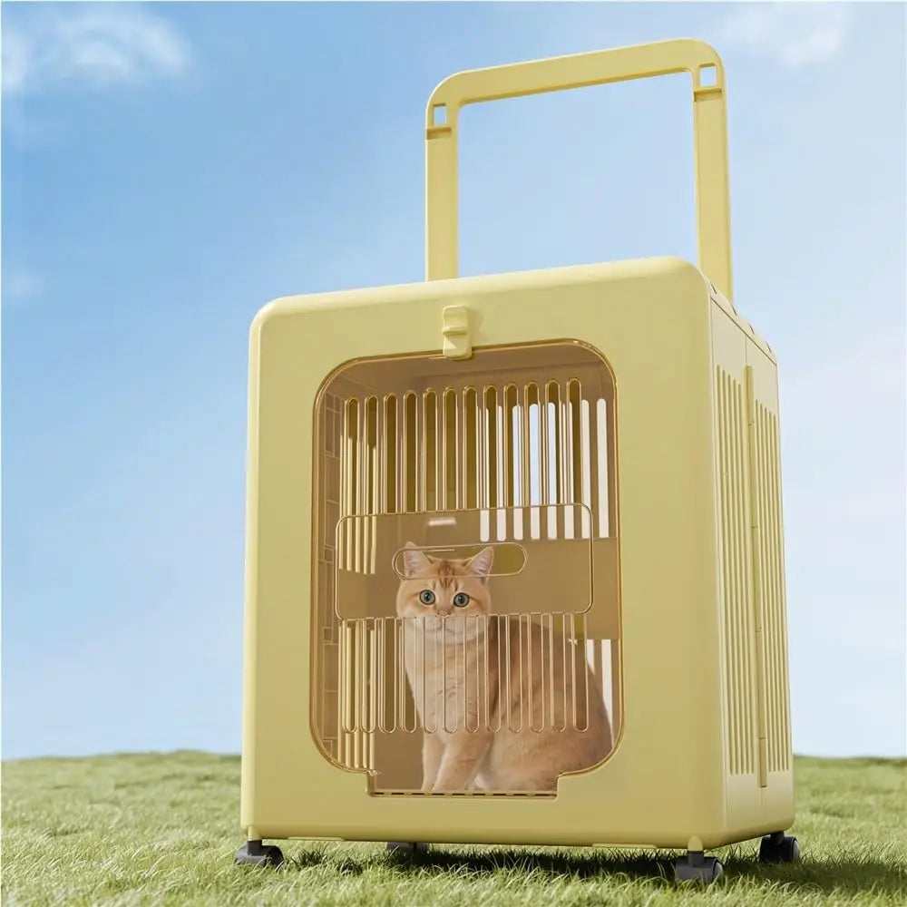 Portable Folding Pet Carrier Compatible for Cats and Small Dogs Pet Stroller, Wide Open Breathable Carrier for Outings(Yellow)