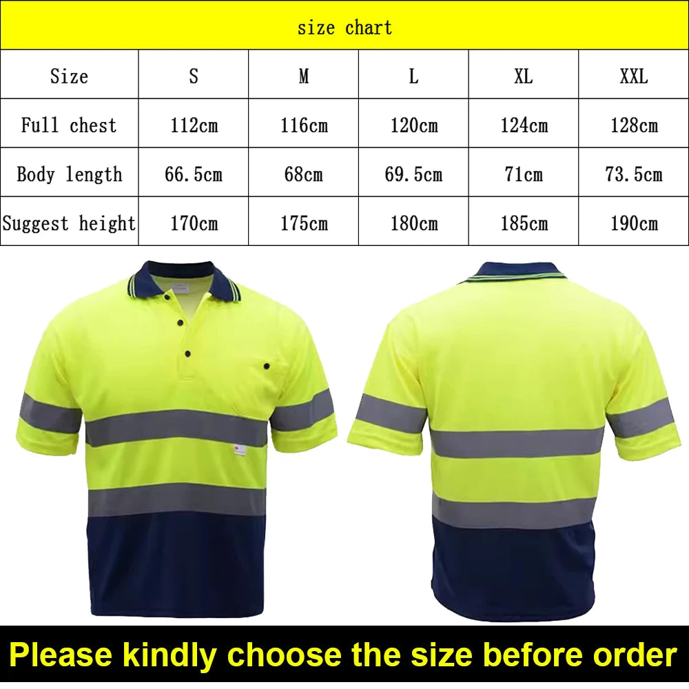 Safety Polo Shirt High Visibility Reflective Shirt With Chest Pockets Quick Dry Safety Clothes Work T-shirt Night Warning