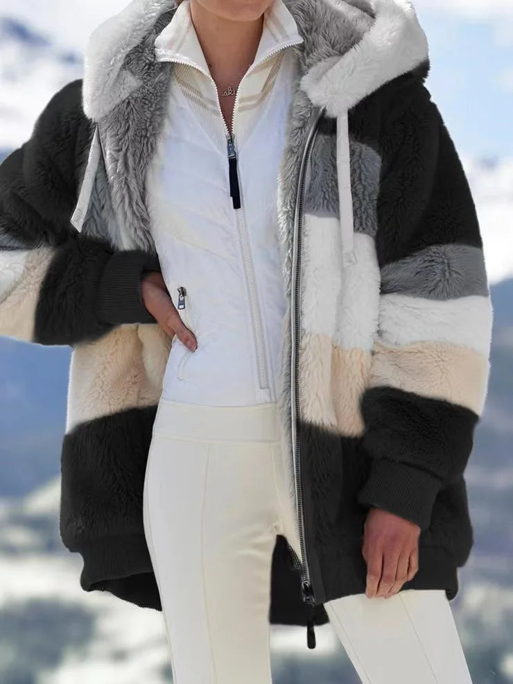 Women Oversized Plush Hoodie Coat Winter Outerwear Jacket With Pockets
