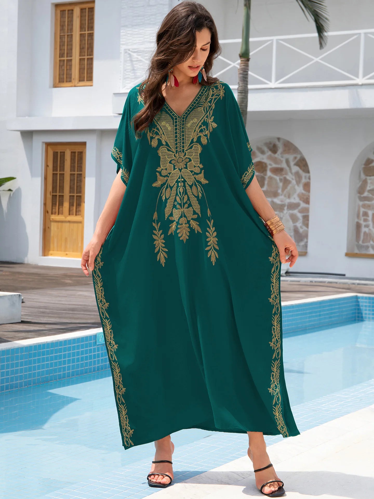 New Fashion European And American Cotton Embroidery Plus Size Long Dress Women's Beach Sun Protection Clothing Bikini Outerwear
