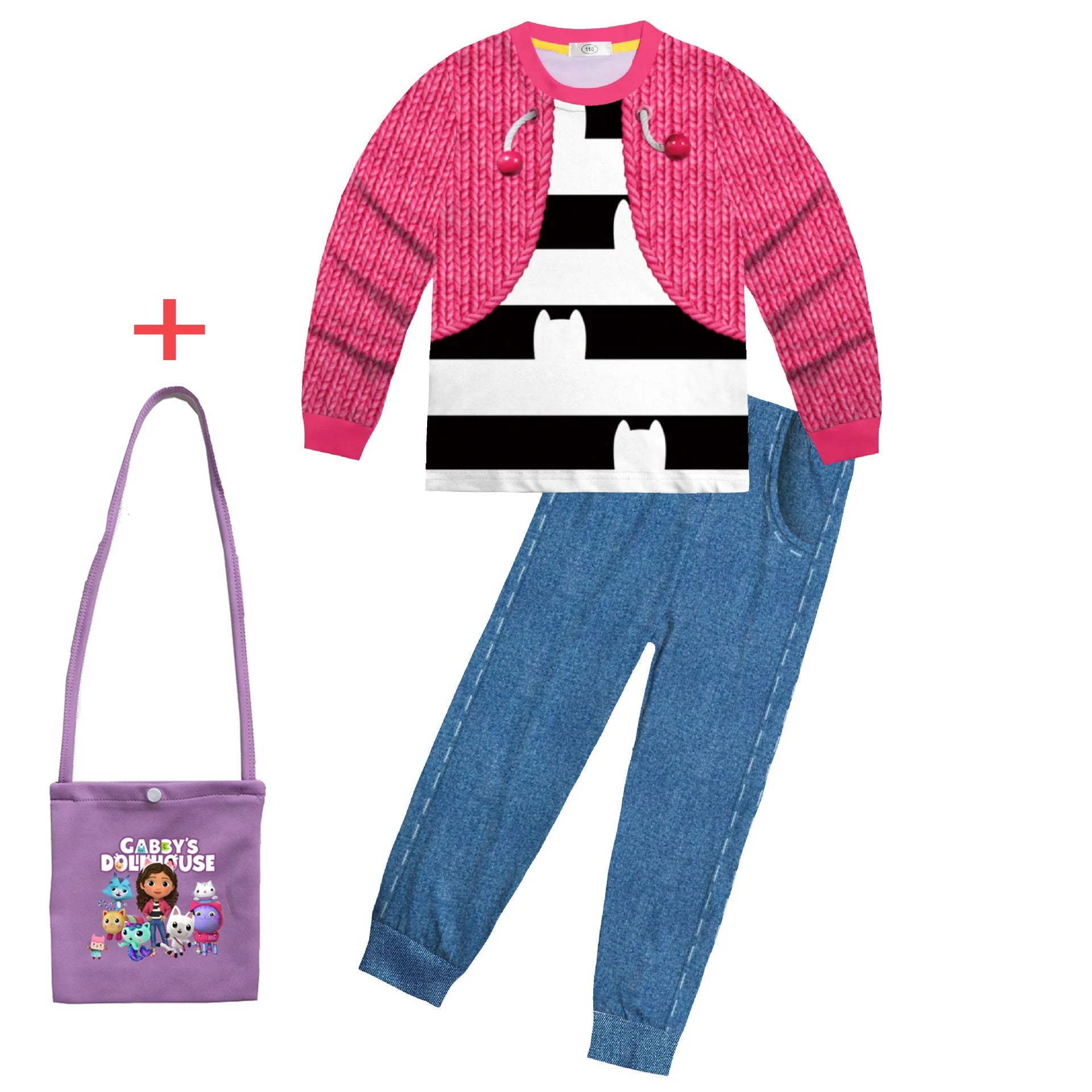 Babay Girls Gabbys Dolhouse Kids Costume Pajama Gabby Cat Long Sleeve T Shirt+Pants Headband Set Children Halloween Nightgowns