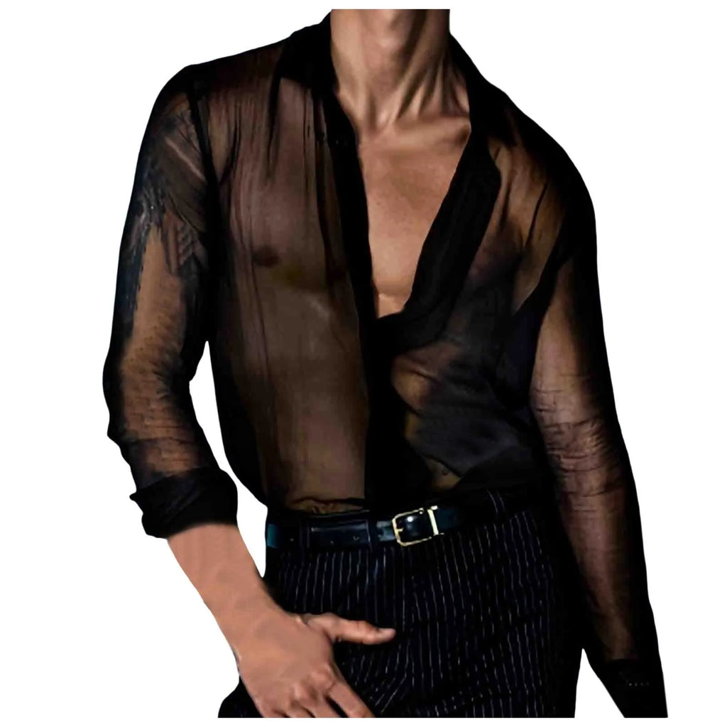 Fashion Korean Social Clothes Male Spring And Summer Sexy Thin See Through Shirt Hawaiian Shirts Men Advanced Breathable Trendy
