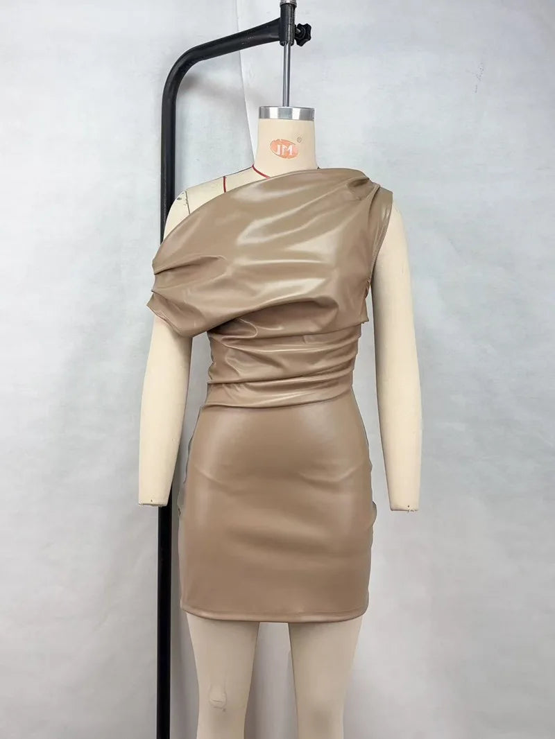 Luxury Leather Strapless Bandage Dress For Women Red Evening Cocktail 2025