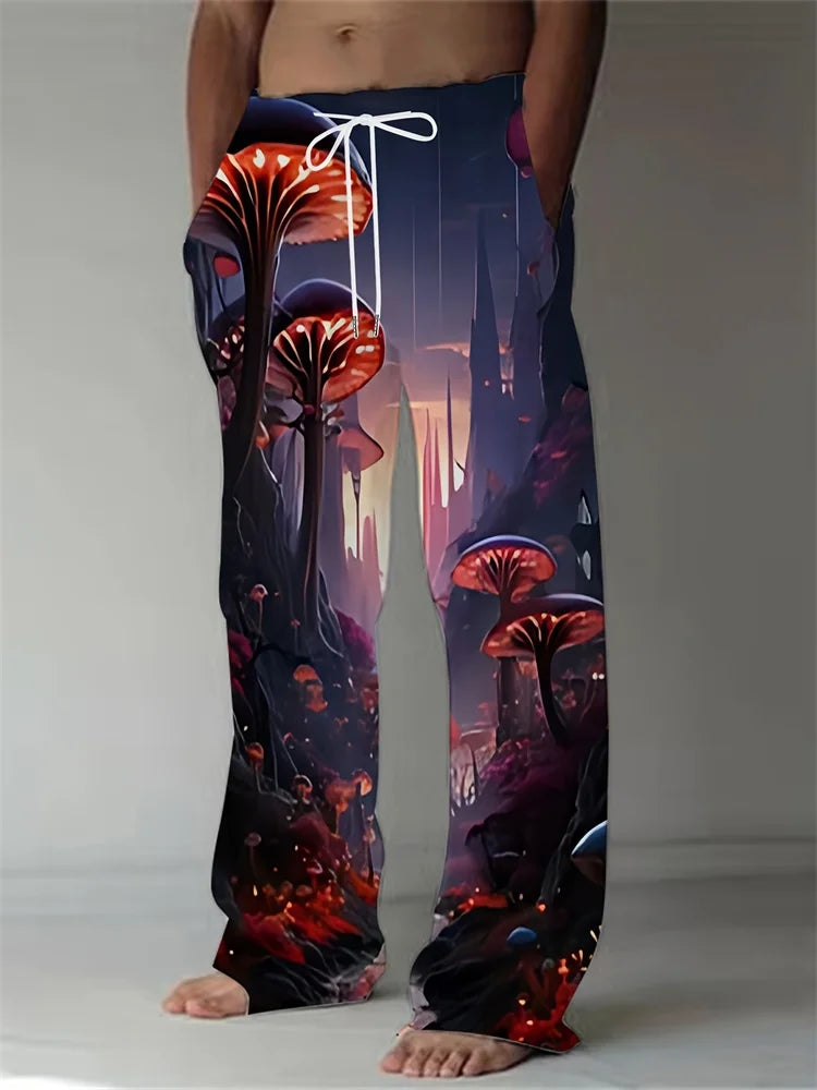 Luminous Mushroom Banquet 3D Printed Autumn Men's Long Pants, A Must-have Fashionable Men's Straight-leg Pants For Trendsetters