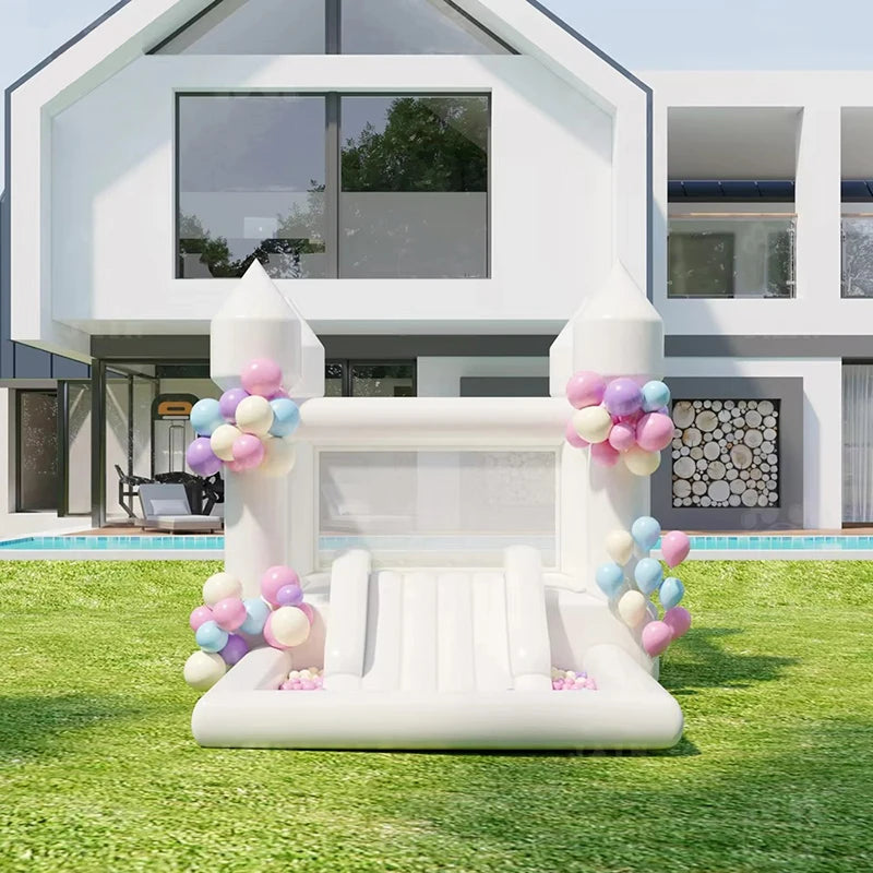 4m White Grade Inflatable Bouncy Castle In Garden Outdoor For Kids Toddler Birthday Jumping Castle With Water Slides Ball Pit
