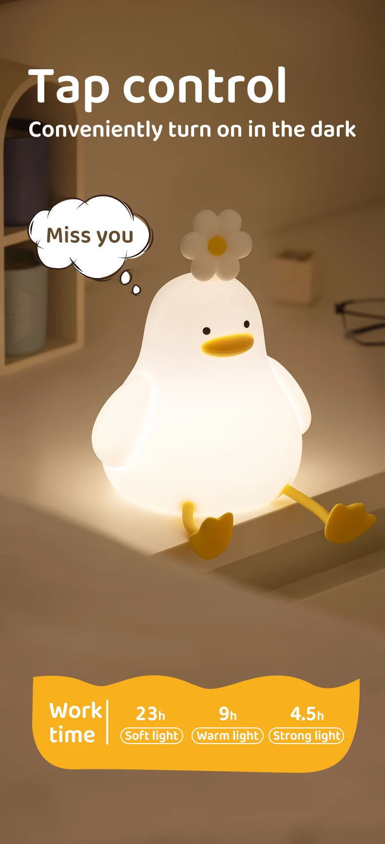Cute Duck Led Night Light USB Rechargeable Nightlights Silicone Lamp Touch Switch Children Kid Bedroom Decoration Birthday Gift