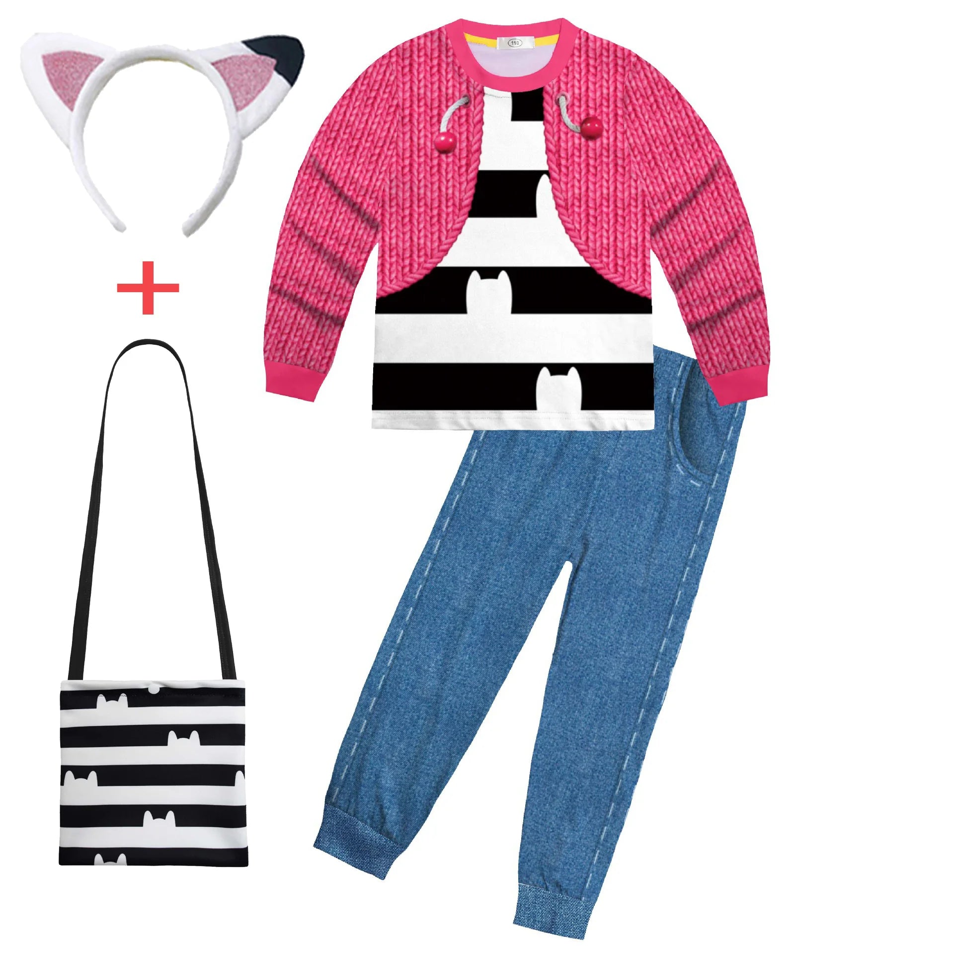 Babay Girls Gabbys Dolhouse Kids Costume Pajama Gabby Cat Long Sleeve T Shirt+Pants Headband Set Children Halloween Nightgowns