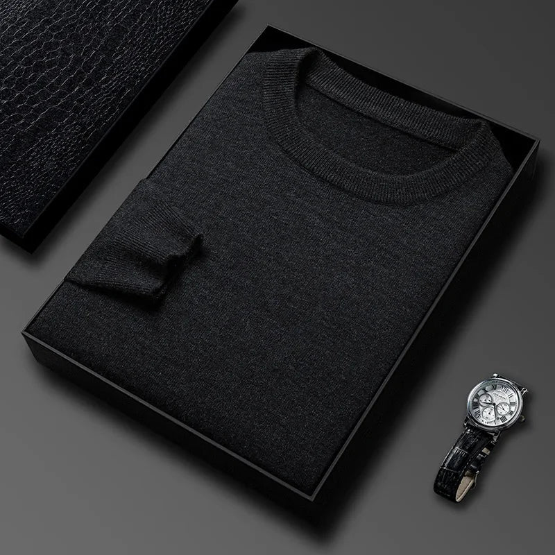 New Men's Casual Sweater Round Neck Long Sleeve Knitted Sweater Diamond Pattern Fashion Versatile Top