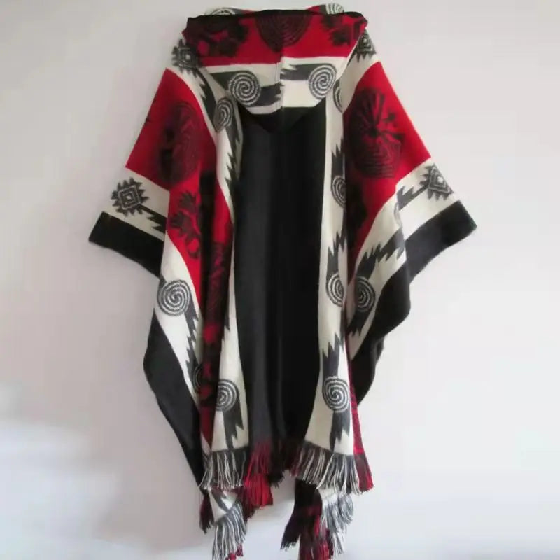 Mens Trench Coat Loose Long Sleeve Hooded Printed Cloak Shawl Poncho Fashion Hip Hop Retro Punk Clothes Casual Pullover Jacket
