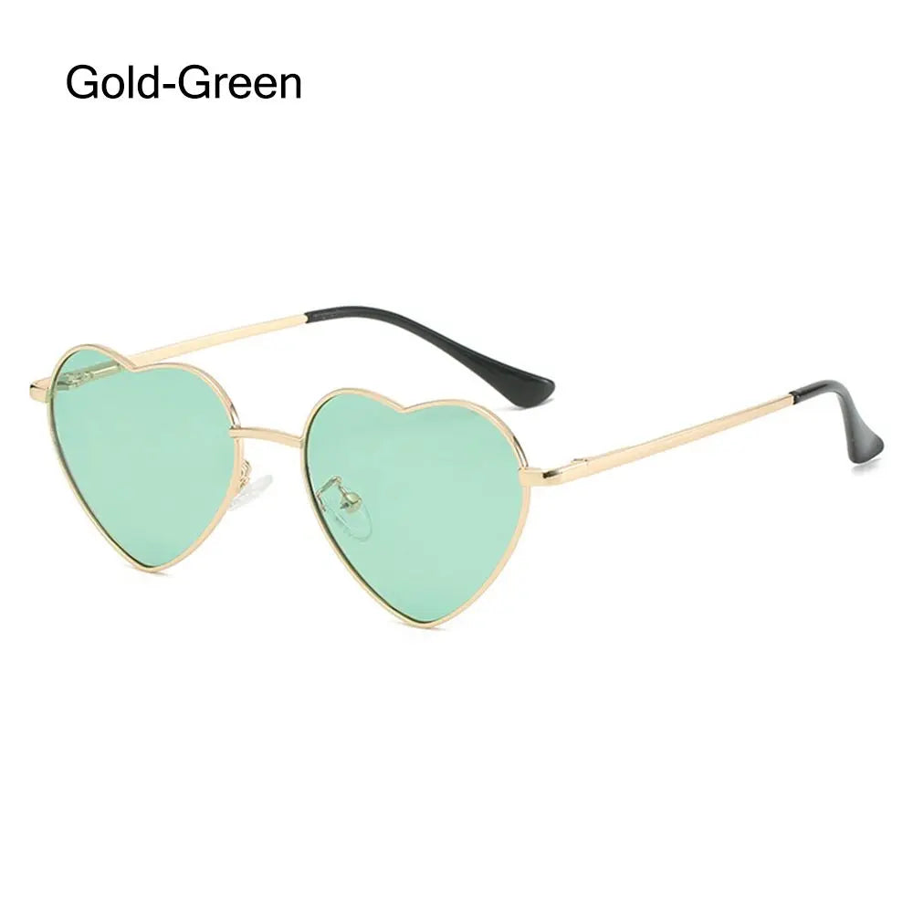 Ladies Fashion Metal Frame Sunglasses Fancy Dress Retro Heart Shaped Gradient Lens Sunglasses UV 400 Outdoor Goggles