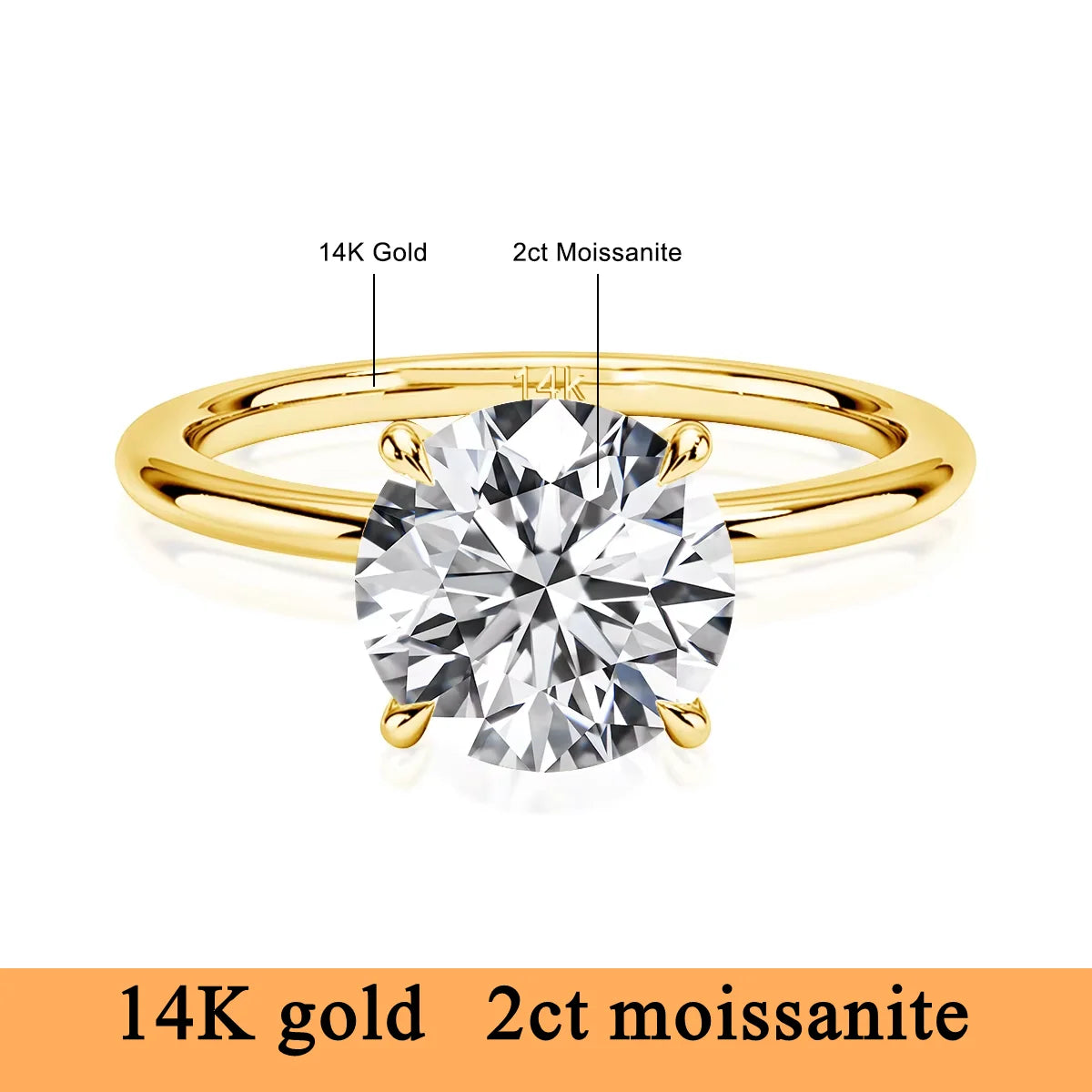 Real Gold 14K Moissanite Women's Ring Simplicity AU585 K Gold Diamond Wedding Band Bride Engagement Jewelry Mother Lovers Gift