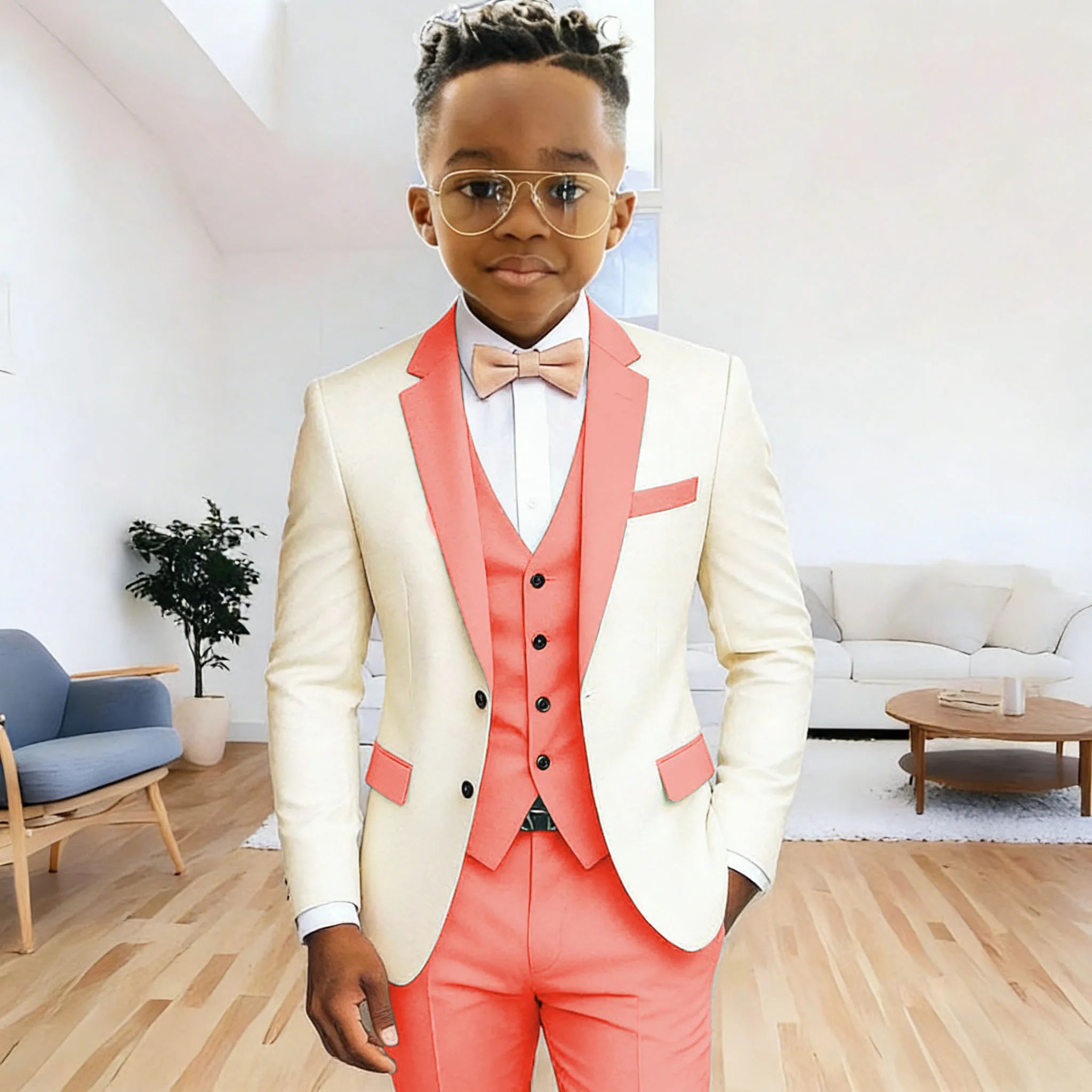 Ivory Boy's Suit Formal Set 3-Pieces (Jacket+vest+pants) Notched Lapel Kids Tuxedos 2-16 Year Old Wedding Prom Party