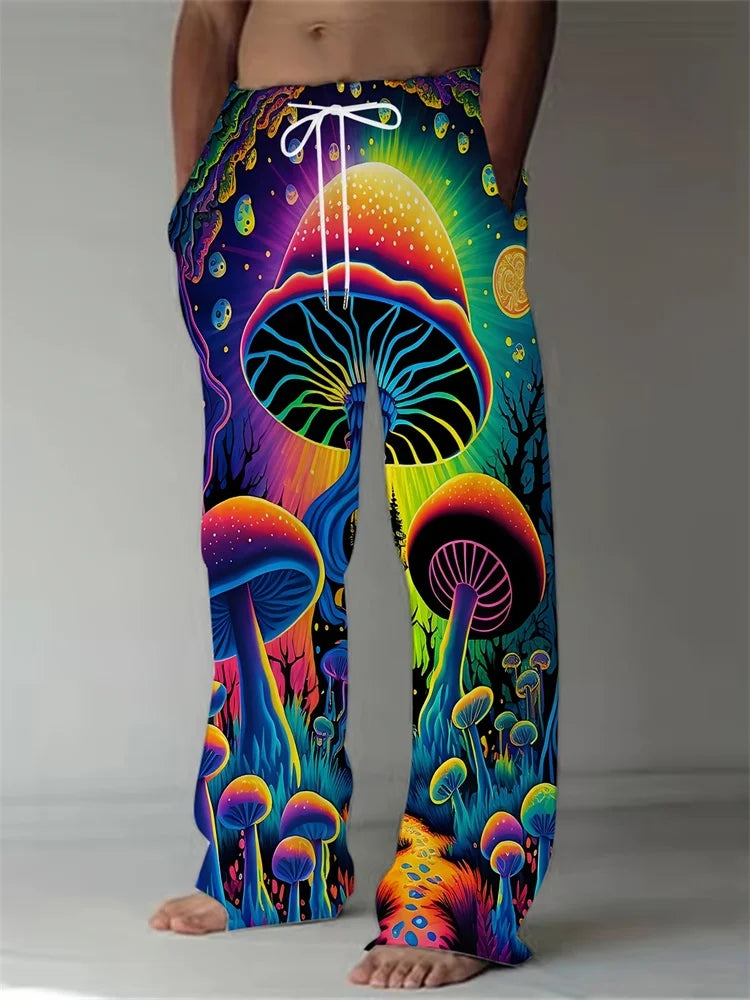 Luminous Mushroom Banquet 3D Printed Autumn Men's Long Pants, A Must-have Fashionable Men's Straight-leg Pants For Trendsetters