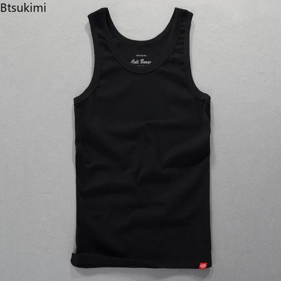 New Men's Simple Casual Tank Tops Comfortable 100% Cotton Solid Elastic Tight Sleeveless Sport Tops Male Gym Fitness Waistcoats